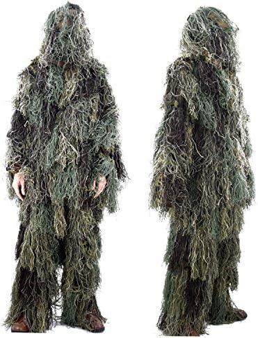 Boknight Ghillie Suit Woodland and Forest Design Military Leaf Hunting and Shooting Accessories Tactical 3D Camouflage Clothing Free Size Full Camo Suit