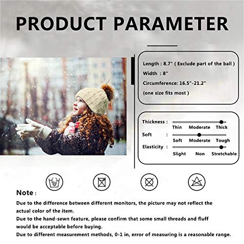Whiteleopard Kid Beanie Hats Lining Pom Pom for Children -Slouchy Cable Knit Toddler Skull Hat Baby Ski Cap for Girls Boys (White) - Thumbnail 5