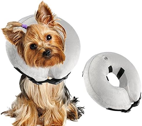 Airsspu Protective Inflatable Dog Collar - Soft Pet Recovery E-Collar Cone for Small Medium Large Dogs - Designed to Prevent Pets From Touching Stitches, Wounds and Rashes, Does Not Block Vision.Small