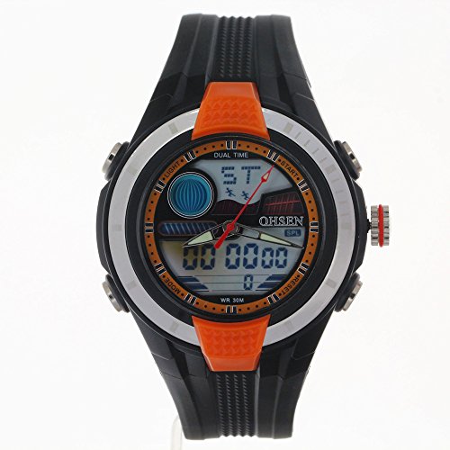 Ohsen orange surface black rubber strap round dial anal…