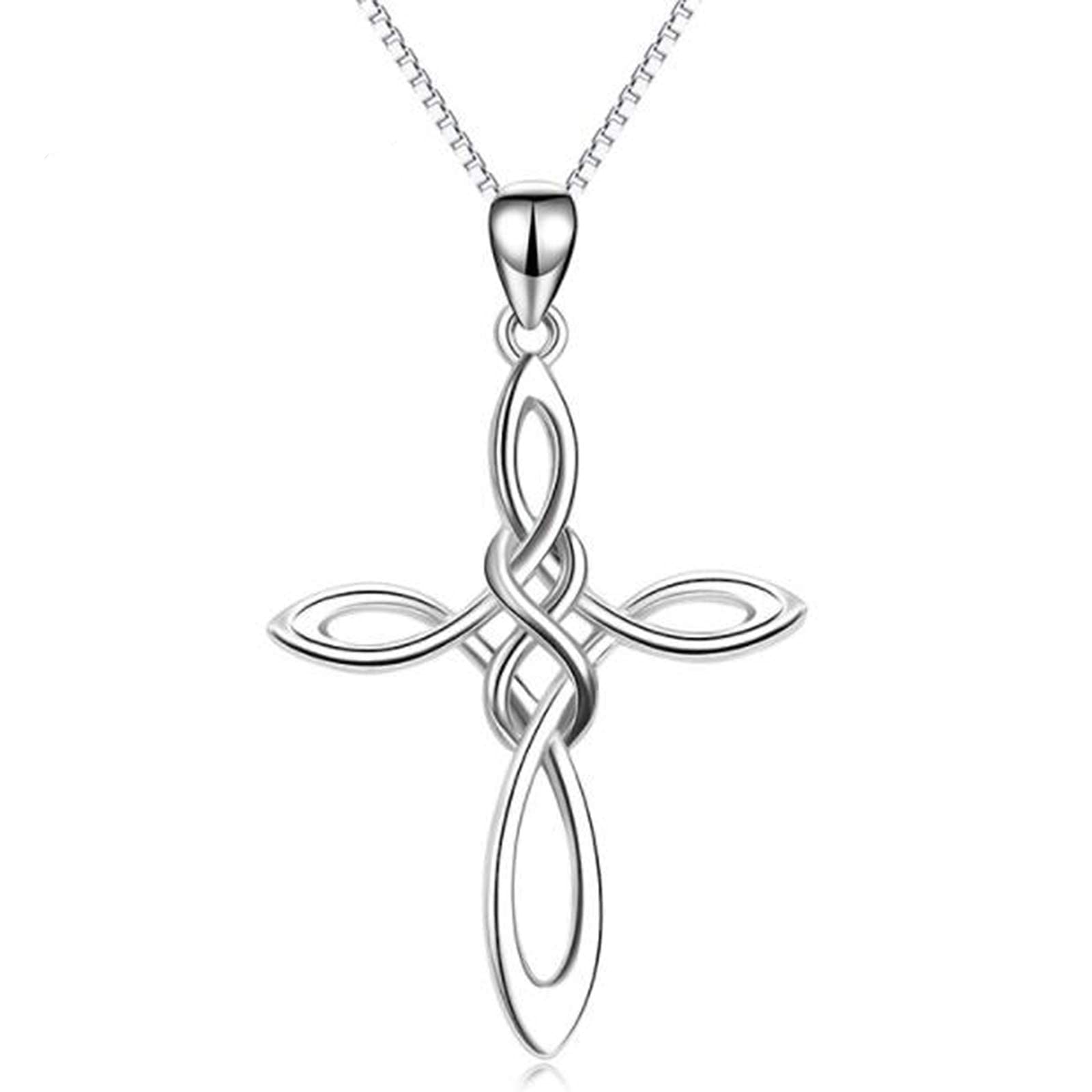 Cross Necklace for Women Angel wings Pendant Celtic Chain Heart Crucifix Infinity Jewelry Men Girls Teens (Silver C)