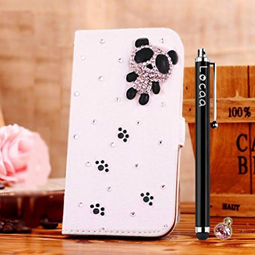 Locaa(TM) For HTC Desire 510 HTC510 Desire510 3D Bling Case + Touch stylus + Anti-dust ear plug Deluxe Luxury Crystal Pearl Diamond Rhinestone eye-catching Beautiful Leather Retro Support bumper Cover Card Holder Wallet Cases -[General series] cute panda
