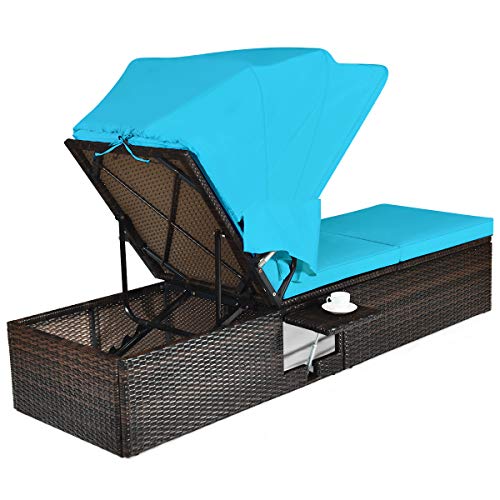 Tangkula Outdoor Chaise Lounge Chair with Folding Canopy, Adjustable