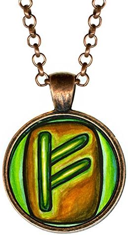 Rune Fehu for Wealth, Luck, Freedom Handmade Antique Copper Pendant