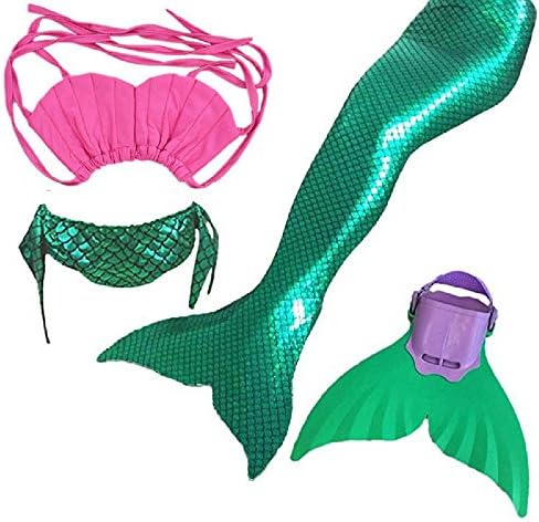 Adkinly Kids Girls Sparkle Mermaid Tail with Monofin Swimmable Swimwear