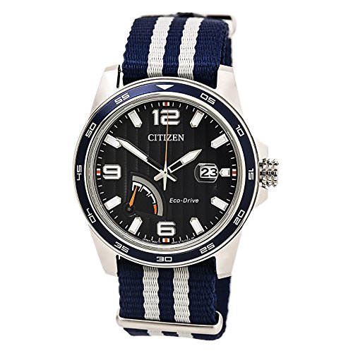 Citizen Men's 'Eco-Drive' Quartz Stainless Steel and Nylon Casual Watch, Color:Blue (Model: AW7038-04L)