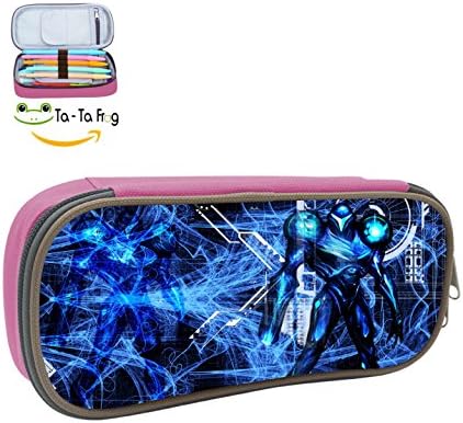 Metroid Pencil Case Pen Bag Durable Students Cool Stationery With Double Zipper Pink