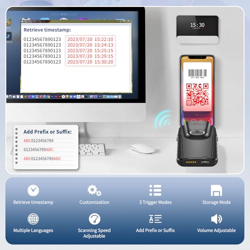 NETUM Bluetooth 2D Barcode Scanner, 3-in-1 Small Portable QR Bar Code Reader Automatic Wireless Gun Scan Back Clip Work with Tablet iOS Android Windows MacOS for Warehouse Inventory POS (2D - E800)