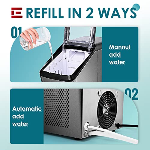 EUHOMY Nugget Ice Maker Countertop, 30lbs/Day, 2 Way Water Refill, Self
