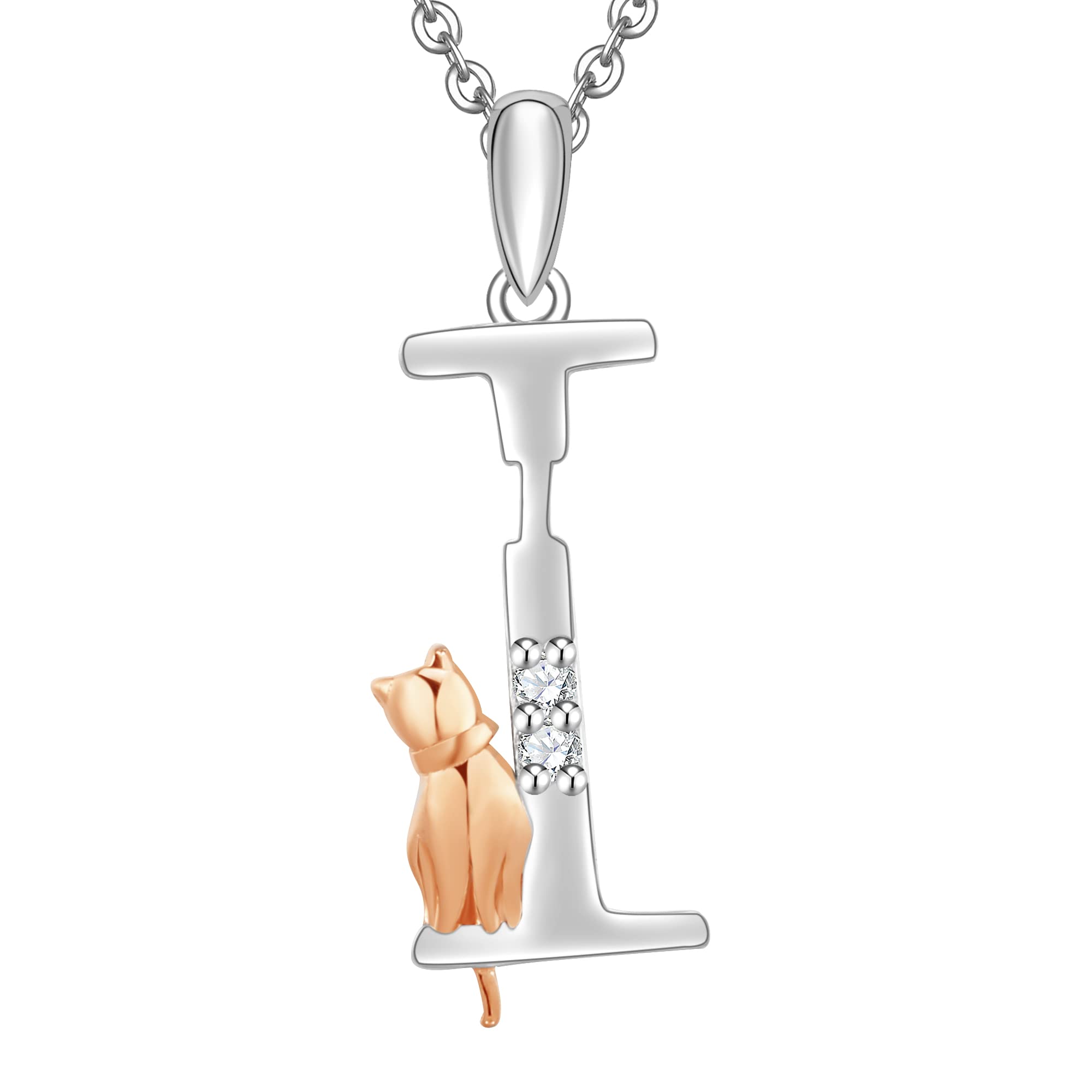 Initial Necklace for Women 925 Sterling Silver Cat kitten Letter Pendant Gift for Women