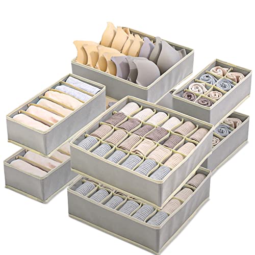 Yidaxing Underwear Organizer, Set of 8 Wardrobe Dividers Folding Storage Box Drawer Organizer for Underwear, Bras, Socks, Handkerchiefs and Ties (Grey)