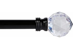 Kenney KN55951 Harris Geometric Acrylic End Petite Café Decorative Window Curtain Rod, 48-86" Adjustable Length, Matte Black Finish, 1/2" Diameter Steel Tube