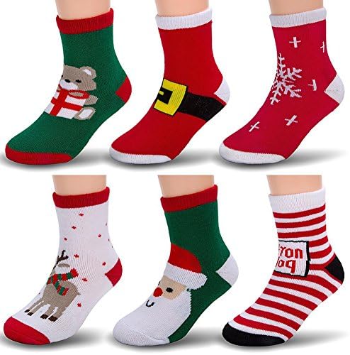 LifeWheel6 Pairs Kids Christmas Socks Boys Girls Baby Cartoon Cotton Socks Warm Winter Soft Cute Casual Holiday Socks