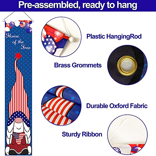 LAUJOY 4th of July Decoration Outdoor - Home of The Free&Because of The Brave Porch Banner American Patriotic Gnome Outdoor Decor for Independence Day, Memorial Day, Party Yard Gate 2Pcs