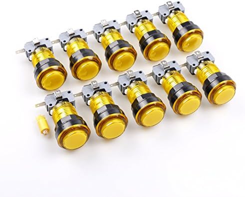 Easyget 10 Pcs/lots 5V Translucent LED Illuminated Arcade Push Button with Microswitch for Arcade Fighting Games / Mame Jamma Game Machine / Arcade Video Games Projects -Yellow