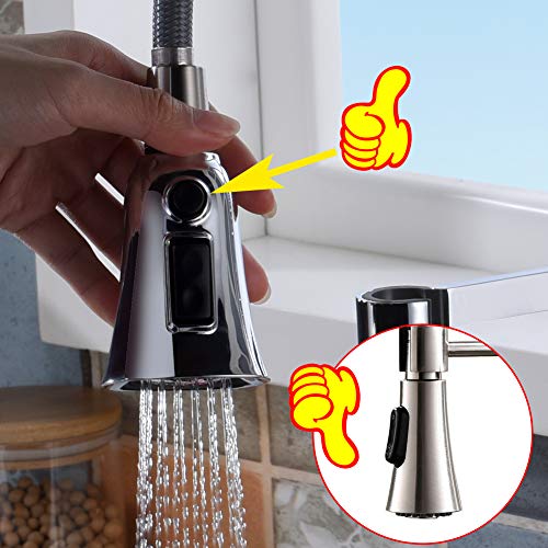 SonTiy Kitchen Sink Faucet Sprayer Head, Pull Down Kitchen Faucet Spout Sink Spray Nozzle Chrome, Utility Pull Out Faucet Head Replacement Parts 3 Functions G1/2 - Thumbnail 2