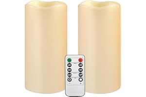 HANZIM Large Outdoor Waterproof Flameless Candles with Remote Control,D3'' x H5.5'' Battery Operated Flickering LED Pillar Candle Plastic for Outdoor/Indoor Decoration Wedding, Party, Birthday (2PACK)