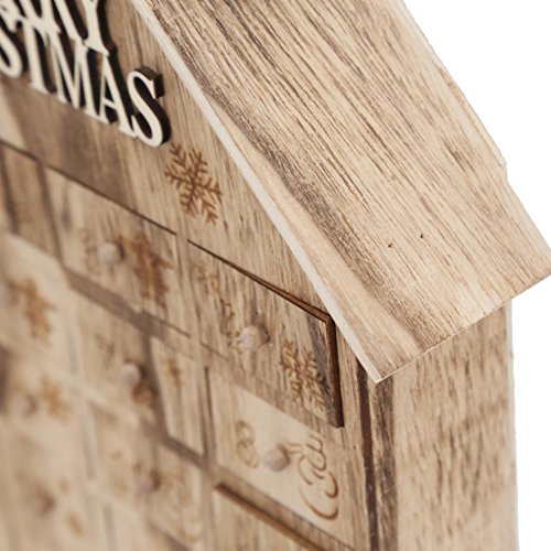 Xmas Wooden Advent Calendar House with 24 Drawers To Fill Candy for Kids Countdown To Xmas - Thumbnail 4