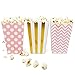 Chloe Elizabeth Mini Popcorn & Candy Favor Boxes for Birthday, Bridal and Baby Shower, All Parties & Events in Polka Dot, Chevron, and Striped Assorted Designs, 36 Count (Pink, Gold)