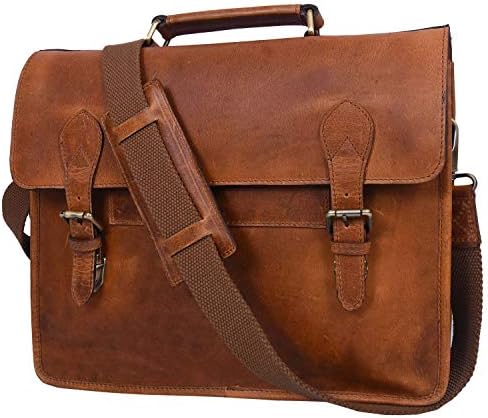 15" Leather Messenger Bag for Laptop Briefcase Portfolio Office Bag Brown