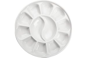 MEEDEN 12-Well Round Porcelain Watercolor Paint Palette for Watercolor Gouache Acrylic Oil Painting, 7-Inch