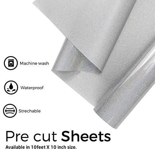 JANDJPACKAGING Glitter Heat Transfer Vinyl HTV for T-Shirts 10Inches by 10 Feet Glitter HTV Roll(Laser Silver) - Thumbnail 2
