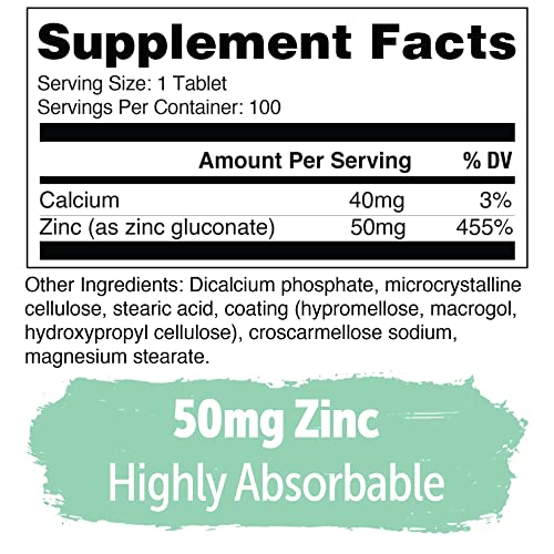 Yuve Natural Vegan Zinc Supplements 50mg, Immune Support, Fast Relief