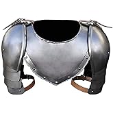 AnNafi® Medieval Iron Gorget Spaulders Arm Shoulder Set | Viking Crusader Pauldrons Warrior Armor Steel Handmade Neck Protector | SCA LARP Knight Metal Shoulder Guard Vembrace Pair Silver Adult