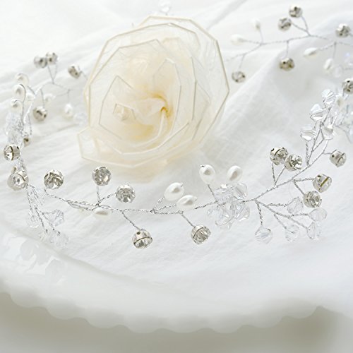 Bridalvenus Wedding Hair Vine Long Silver Bridal Headband Hair Accessories for Bride and Bridesmaid (100cm / 39.3inches)