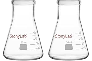 stonylab Erlenmeyer Flasks, 2 Pack 50 ml Narrow Mouth Heavy Wall Borosilicate Glass Erlenmeyer Flask Laboratory Glassware