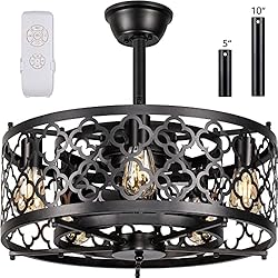 SUNVIE Caged Ceiling Fan with Lights Remote Control