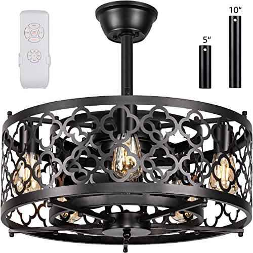 SUNVIE Caged Ceiling Fan with Lights Remote Control