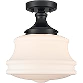 TEENYO Black Schoolhouse Ceiling Light Milk Glass Semi Flush Mount Ceiling Light 11-Inch Modern Matte Black Schoolhouse Light