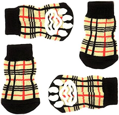 Posch Pet Socks for Small and Medium Breed Dogs. Anti-Slip Knit Socks with Traction Soles for Indoor Wear. Slip On Paw Protectors. (XS, Brown)