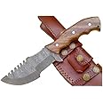 3S Handmade 10" Damascus Steel Tracker Knife Fixed Blade - Premium Quality for Hunting, Hiking, Camping and Survival tool with HardWood Handle, Handmade Premium Leather Sheath