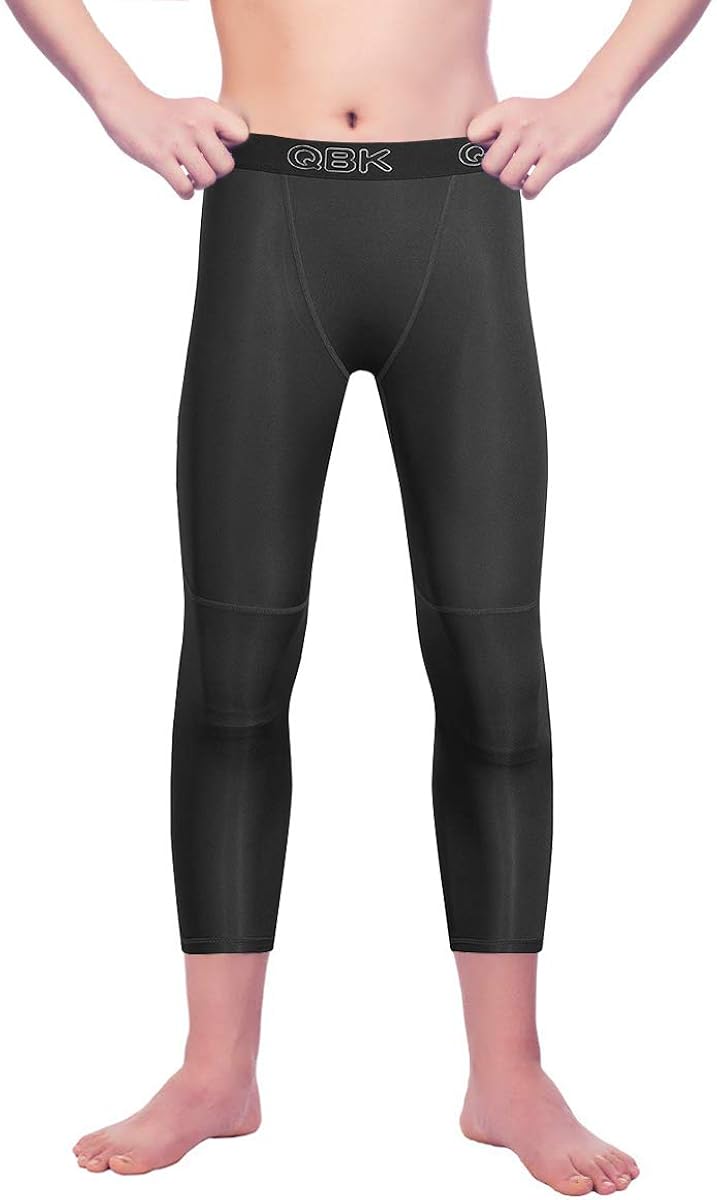 Youth Boys 3/4 Compression Leggings Pants Base Layer with Double Thick Material: Clothing
