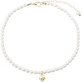 wgoud Natural Freshwater Pearl Choker Necklace for Women, Trendy 14K Gold Plated Pearl Necklaces Handmade Jewelry Gift