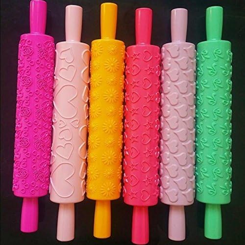 dersoning Coloured Plastic Cookie Baker Patterning Engraving Textured Embossed Rolling Pin (Random Color)