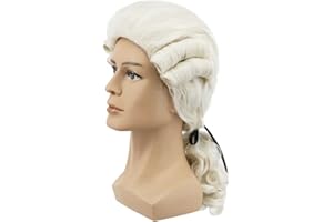 yuehong Long Mens George Washington Cosplay Curly White Gentleman Lawyer Wig