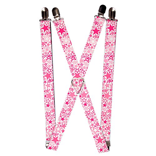 Pink Stars All Over Collage on White Suspenders