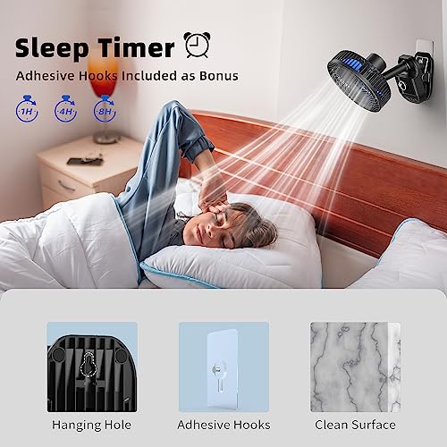 ATEngeus USB Clip Fan, 10000 mAh Rechargeable Battery Fan, 5 Speeds Camping Fan, Multi-Angle Rotation, Timer with Clip and Hook for Baby Stroller, Office