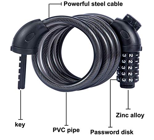 image for Willceal Bike Lock Bicycle Chain Lock,with 5-Digit Resettable Number a