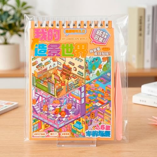 Caderno De Adesivo 3D Capivara Divertida com 6 Cenários DIY e Pinça Para Montar e Decorar 13x18cm Livro Espiral Interativo Para Adulto Criança Brincar Presente infantil Criativo Sticker Book (AMARELO)
