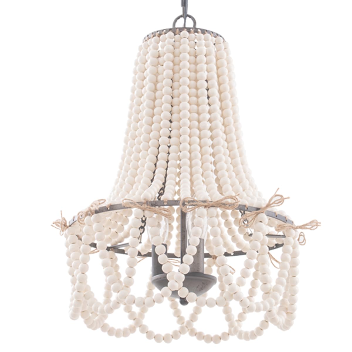 Photo 1 of Wood Beaded Chandelier 3-Light Bohemia Pendant Light Fixture Farmhouse Round Hanging Chandelier White Beads with Black Chain for Bedroomn Dining Room Foyer