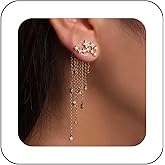 Vacaonio Boho Cz Star Ear Jacket Earrings Rhinestone Star Ear Climber Earrings Gold Long Chain Dangle Earrings Crystal Star Tassel Earrings Luck Star Drop Earrings Jewelry for Women