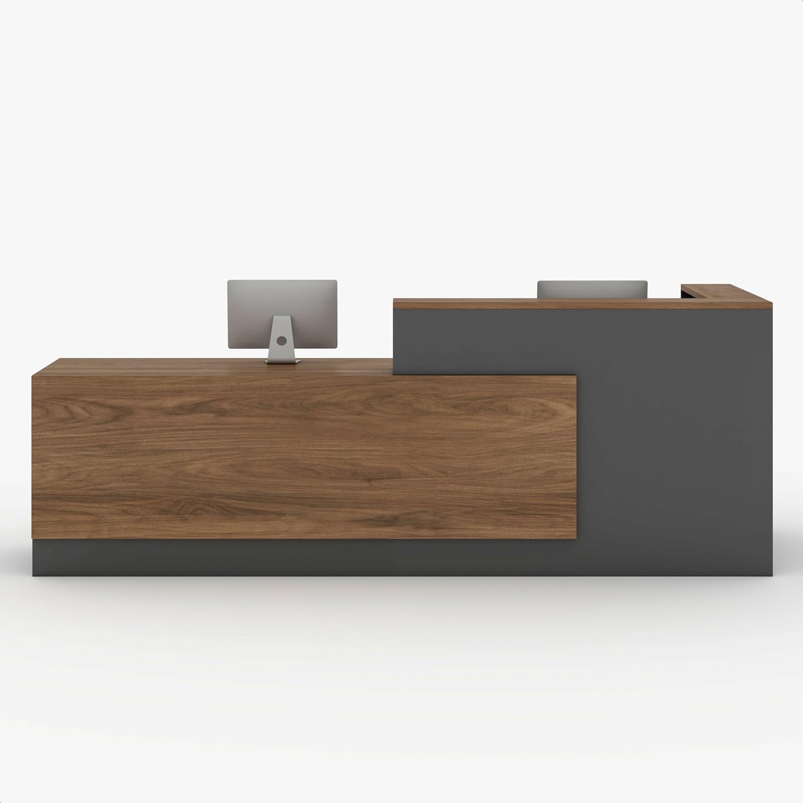 Photo 1 of YTElantivo L-Shaped Reception Desk with Counter, 1-Inch Thick Board, Lockable Drawers & Keyboard Tray, Heavy-Duty Front Desk for Office, Salon, Hotel & Clinic