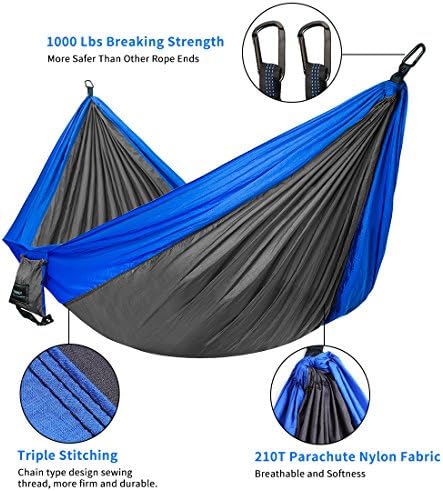 DONMEY Single &amp; Double Parachute Camping Hammock with Tree Straps - Lightweight Portable Nylon Hammocks for Travel, Backpacking, Hiking, Beach, Yard