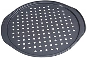 MELOSTU Alices Latest 13 Inch Nonstick Carbon Steel Pizza Pan Bakeware with holes Pizza Baking Pan for Oven Baking Supplies（35x32x1.3cm）
