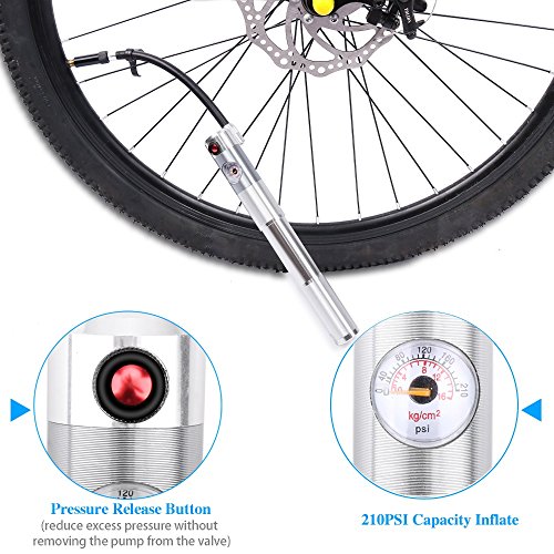 image for Cycorld Mini Bike Pump with Gauge, 210psi Bicycle Tire Pump Fits Prest
