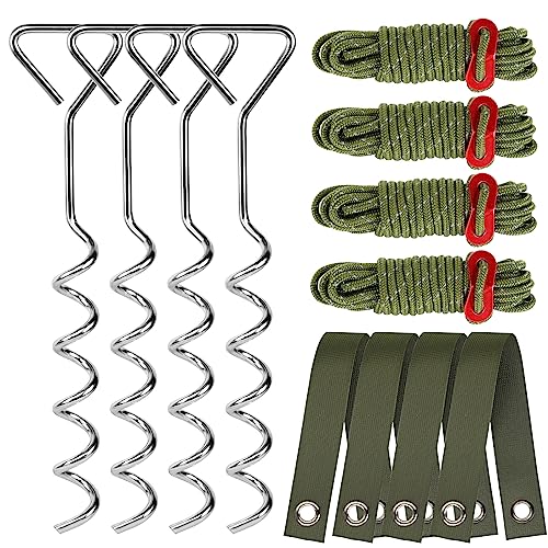 4 Sets Heavy Duty Spiral Tree Stakes and Supports for Leaning Trees, 15.75inch Tree Stake Kit for Young Tree, Spiraling Tree Straightening Kit Ground Anchors for Leaning Tree,Trampolines,Tent,Swing